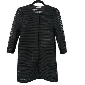 LOVIE Black Sheer Striped Topper Jacket Long Line Edgy Contemporary size Medium